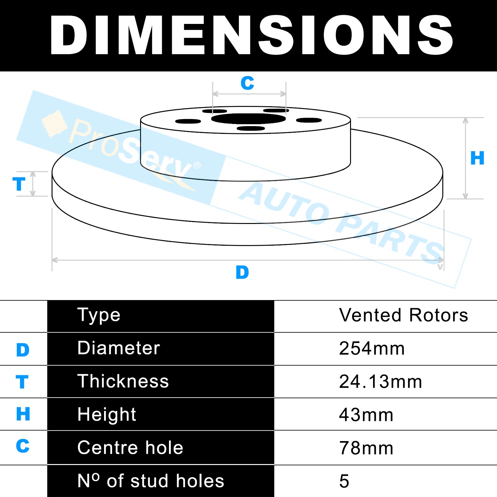 Front Disc Brake Rotors for Ford Transit VG 2.5 Litre High roof 5/1996 - 4/2001 - RDA