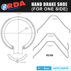 Rear Hand Brake Shoe (one side) Ford Falcon BA, BF V6 & V8 2002 - 2008