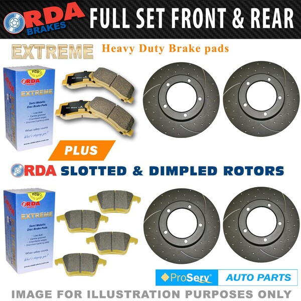 Full Set Dimpled Slotted Disc Brake Rotors & Xtreme Pad for Ford Falcon BA BF FG